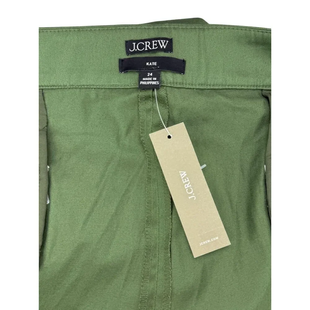NWT J.CREW Kate Cuffed Straight-Leg Lightweight Chino Pant Size 24 Utility Green